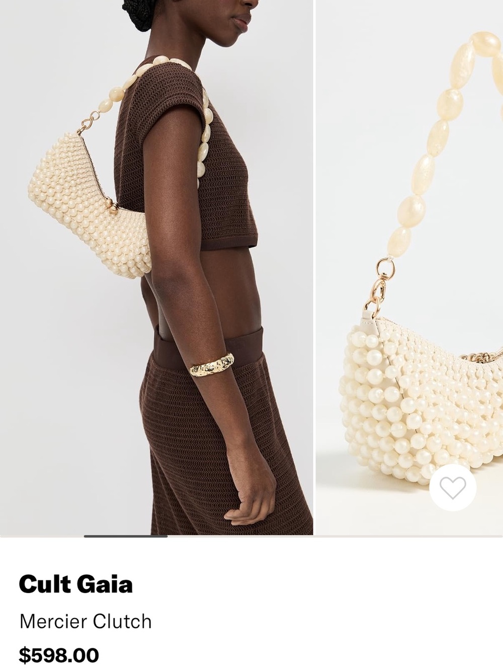 cult gaia Pearl Beaded Mercier Clutch in Cream